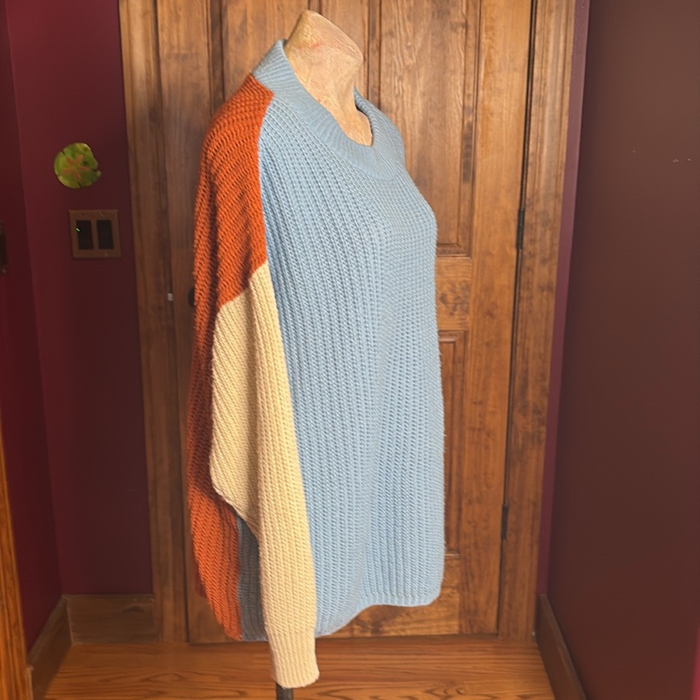 Pretty Little Thing Color Block Sweater Dress | baby blue m, cayenne, creme sz S - Picture 3 of 11